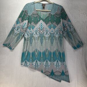 Easywear By Chico’s 3/4 Sleeve‎ High Low Tunic Women’s Sz 2 Large Multicolor